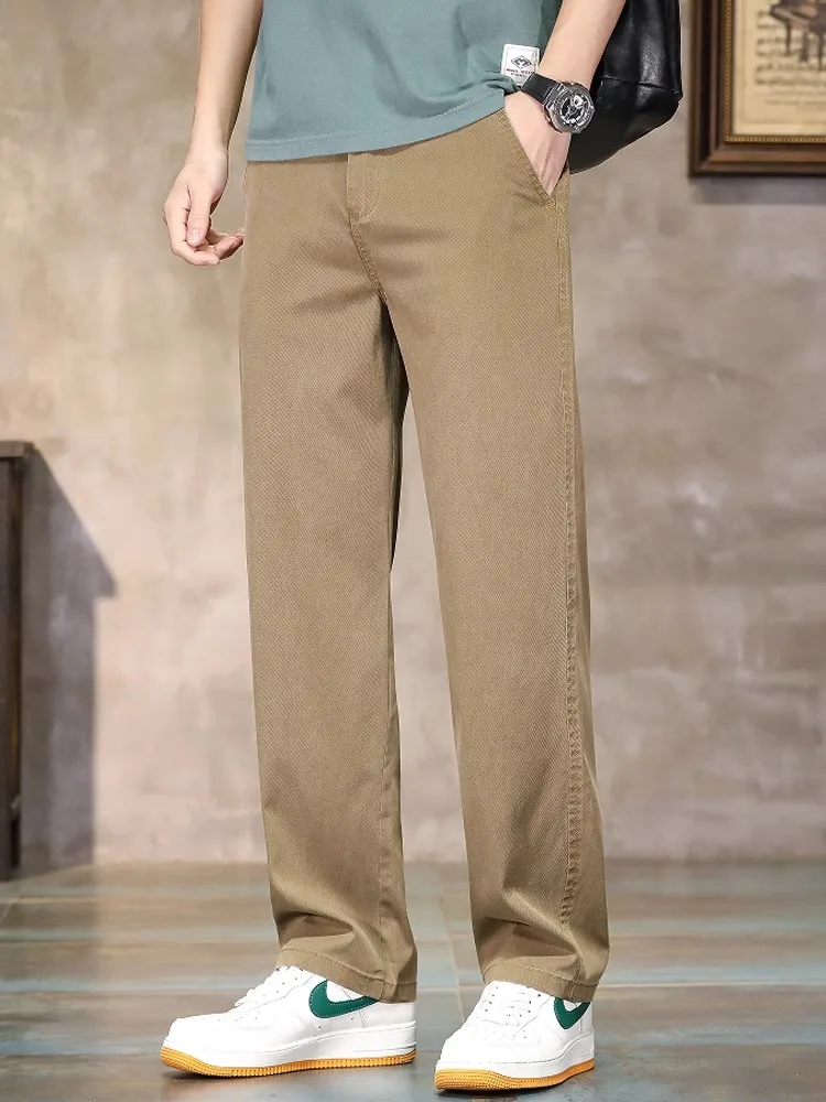 

Men's Straight Leg Trousers Summer New 2025 American Retro Silk Denim Wide Leg Loose Drape Casual Long Pants Faionable Yout...