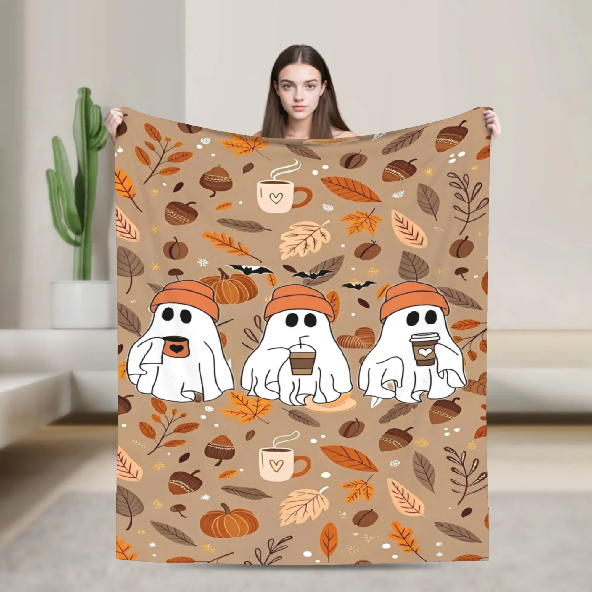 halloween Spiders Web Bats Pumpkins Spooky  Blanket Super Soft Coral Fleece Plush Cozy Gift  Throw Blankets Bedding Throws