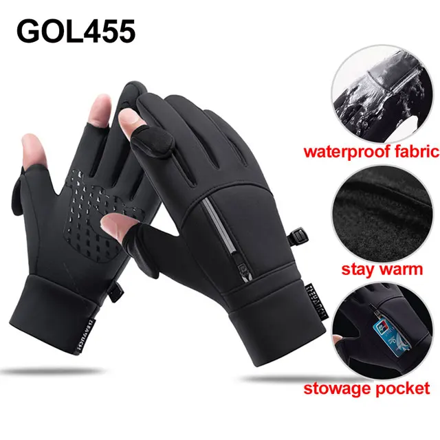 2-Finger-Flip Winddichte Handschuhe für Damen und Herren, Wasserdichte Winter-Angelhandschuhe, Samt-Warmschutz Fischangel-Handschuhe