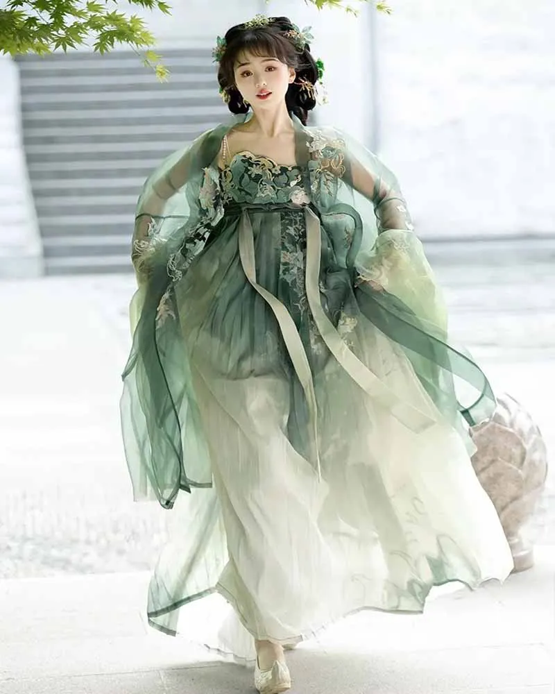 Chinese  Hanfu Dress Women Traditional Vintage Embroidery Hanfu Carnival Cosplay Costume Party Green Hanfu Dress Tang Suits