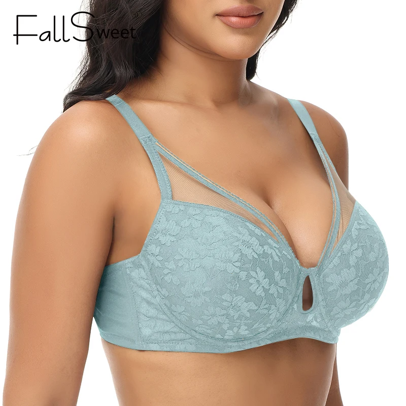 FallSweet Plus Size Bra for Women Push Up Underwire Bras Sexy Lace Lingerie Comfor Thin Cup Brassiere Femme Lingrie 34-44DD Cup