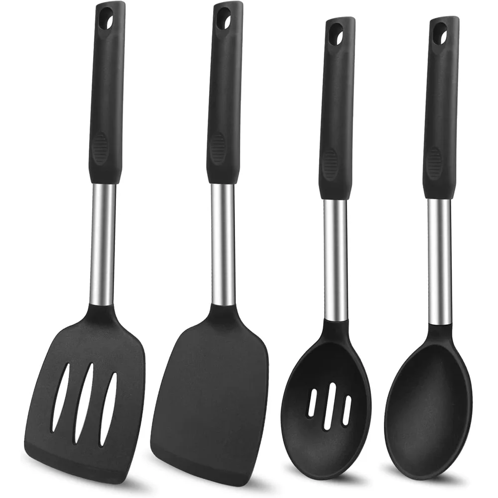 

4 PCS Silicone Kitchen Cookware Spatula Colander Cooking Utensils Stainless Steel Leaky Spatula Non-Stick Cookware Kitchen Tools