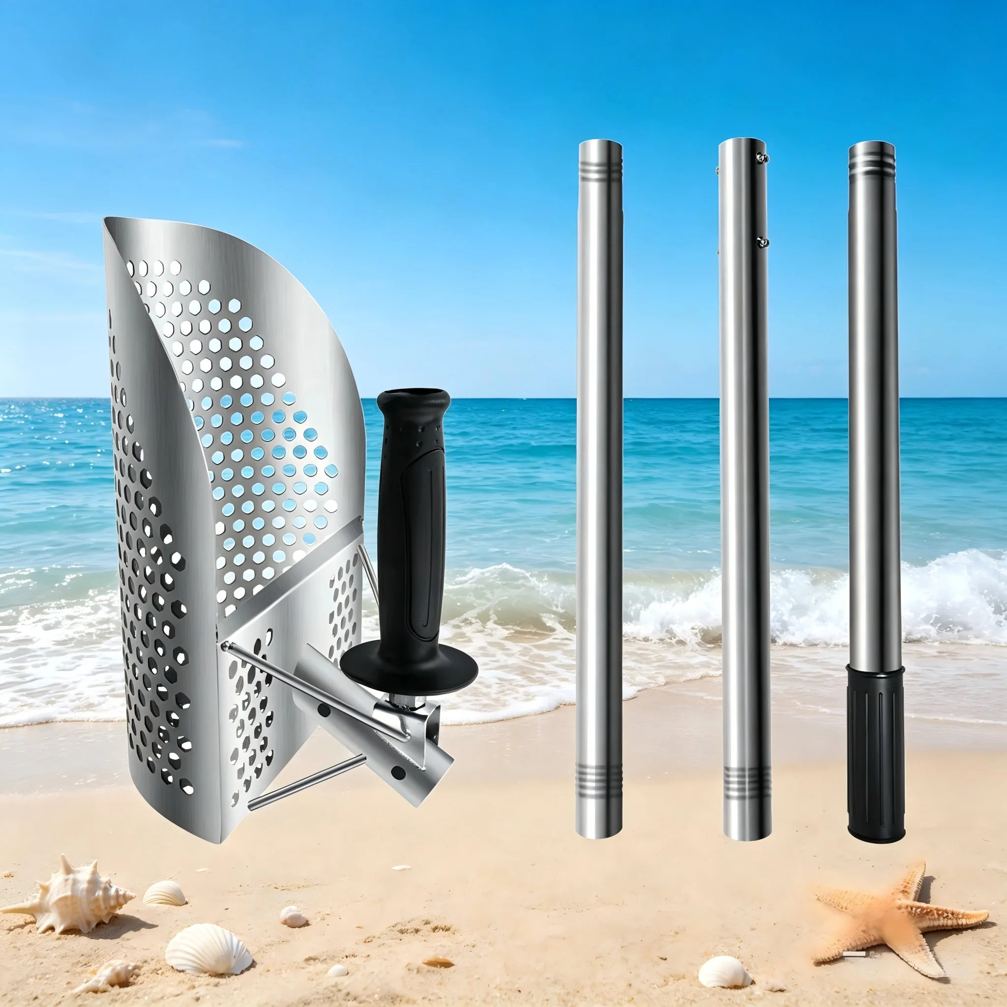 

Лопатка для пляжного песка из нержавеющей стали с ручкой для быстрого просеивания, инструмент для поиска металлов и кладов