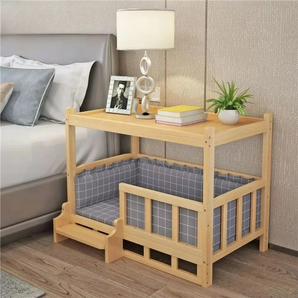 

Customizable Solid Wood Kennel Pets Bed Smooth Polished Teddy Dog Nest Golden Retriever Detachable