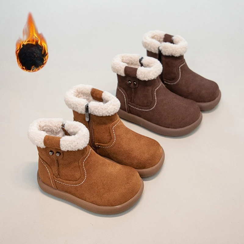 

Детские зимние сапоги для детей 2–16 лет, хлопковая обувь с верблюжьей подкладкой для мальчиков и девочек, коричневые детские короткие сапоги с нескользящей мягкой подошвой