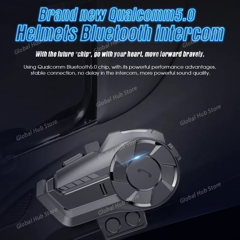 

Motorcycle Helmet Bluetooth-compatible Intercom with Hands-Free Call and Noise Reduction Function, for 2 Rider