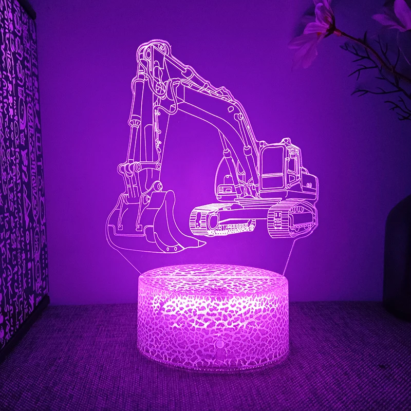 Excavator Night Lights Digger Car Acrylic Stands Led Lamp Bedroom Model Decoration Kid's Room Decor Gift Dropshipping