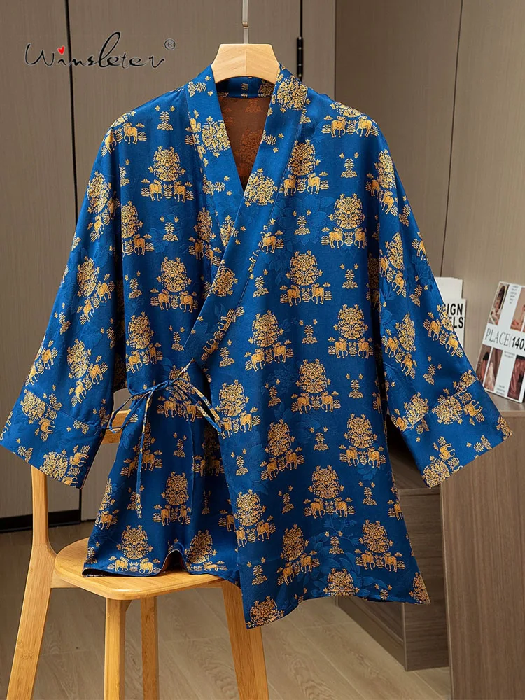 

Winsleter- Women 100%Real Silk Watered Gauze Elegant Coat, Reversible Jacquard, Retro Commute Loose Coat, 2025 Autumn C5O438CC