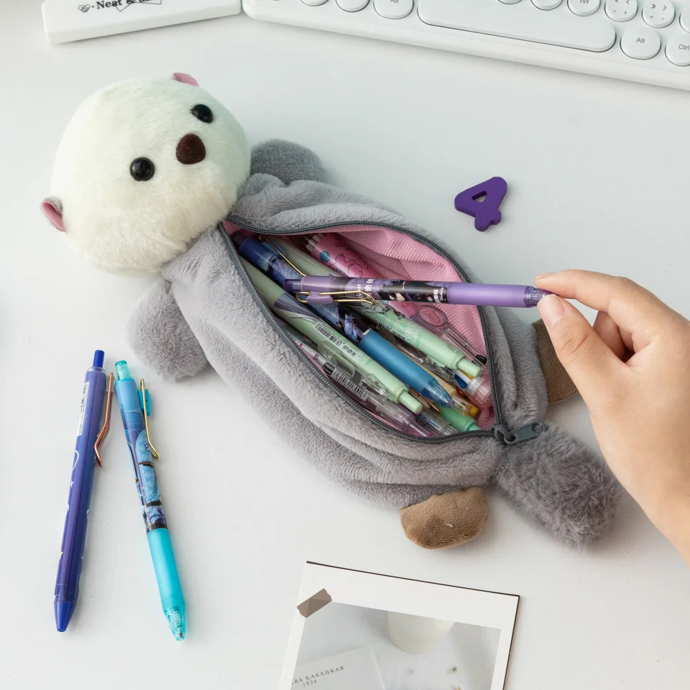 Creative Shape Plush Pencil Case Cartoon Stuffed Animal Large Capacity Pen Pouch Bag Velvet Student Stationery Bags