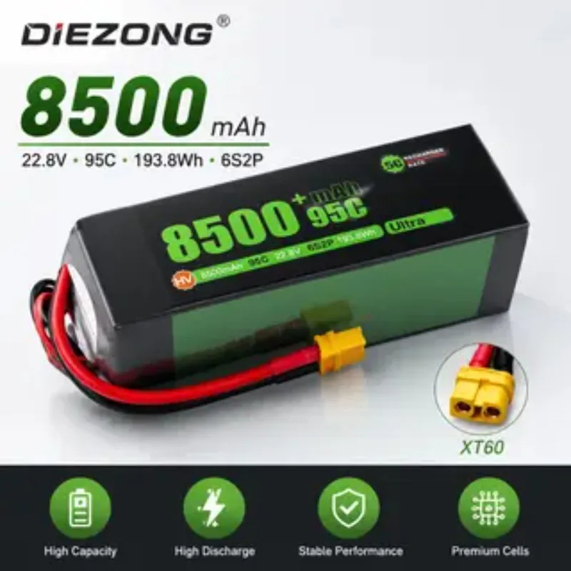 High-Capacity 8500mAh 22.8V 95C LiPo Battery For RC Quadcopter Helicopter FPV Racing Drone Spare Parts 6s Rechargeable Battery