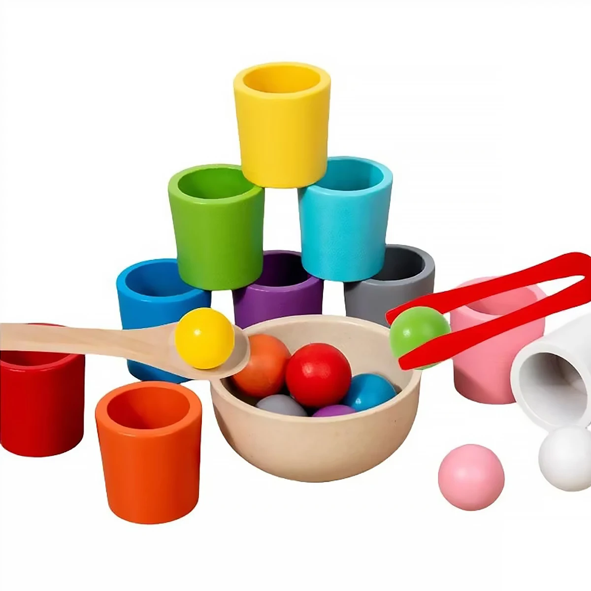 Balles en tasses Montessori, jeu de tri de couleurs en bois, jouets éducatifs d'apprentissage préscolaire pour tout-petits, tri, comptage assorti