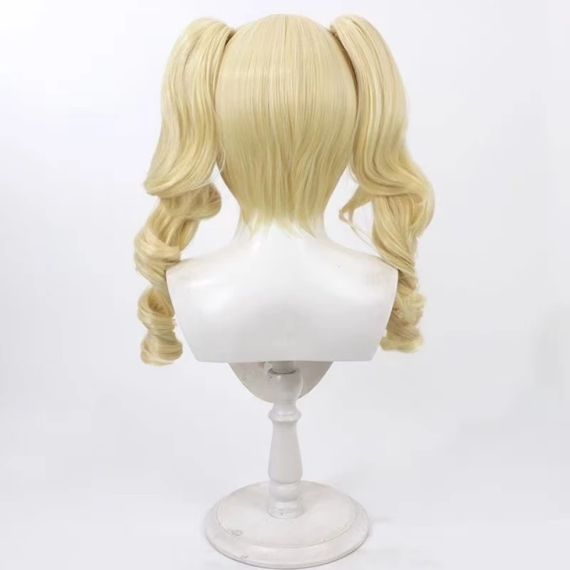 Anime Identity V Stella the Mute Cosplay Wig Double Ponytails Curly Hair Heat Resistant Synthetic Fiber Wig With Rose Net