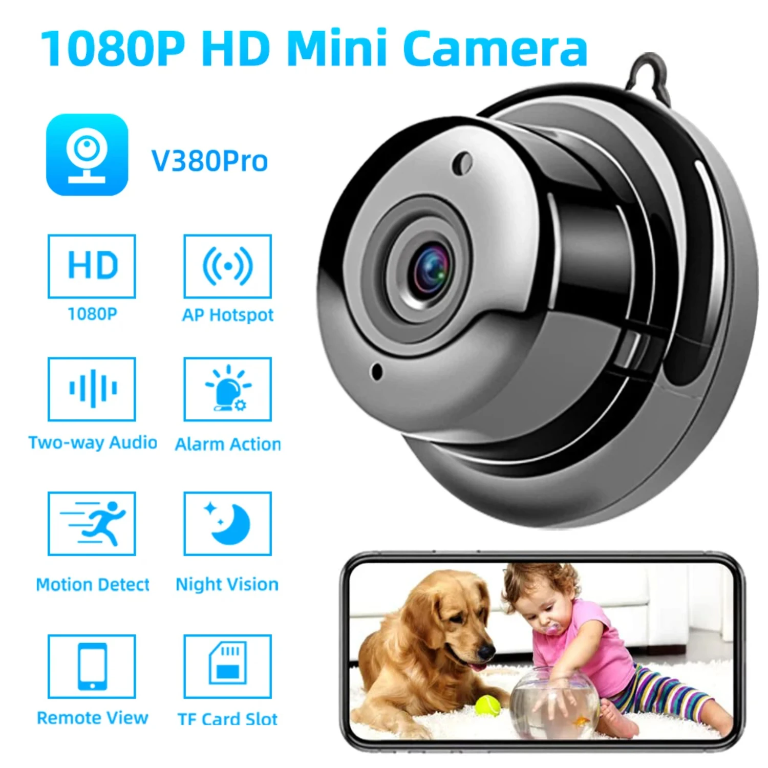 Mini Camera Smart WiFi Security Motion Detection  Camera 1080P  Video Night Wireless Remote Monitor with speaker+support