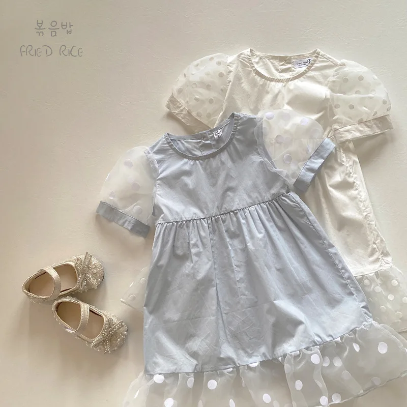 

Girls Dress Summer Dress New Little Girl Foreign Style Princess Skirt Children Short Sleeve Cotton Skirt 2024 Female Skirt