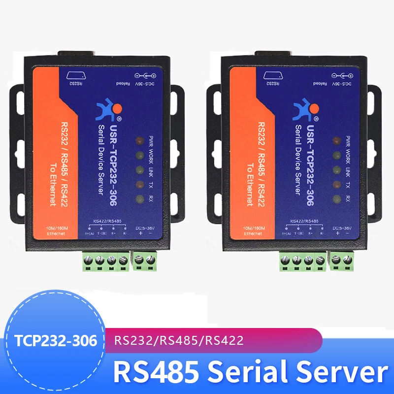 

2PCS USR-TCP232-306 Industrial Serial port RS232/RS485/RS422 to Ethernet TCP/IP Server converter for building automation system