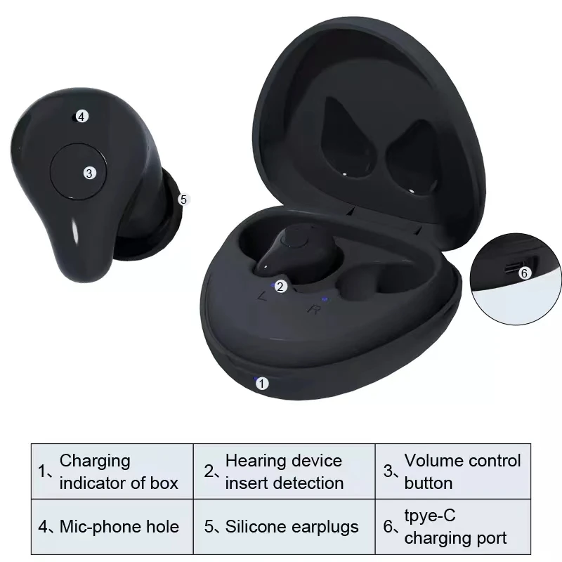 Bluetooth Hearing Aid Rechargeable Phone Connection Noise Reduce Sound Amplifier Hearing Aids Waterproof Earphone For Deafness