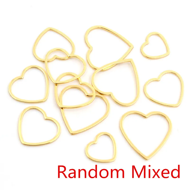 20pcs Heart Charm Gold Stainless Steel Pendant Open Bezels Hollow Pressed Resin Frame Mold Bezel DIY Jewelry Making