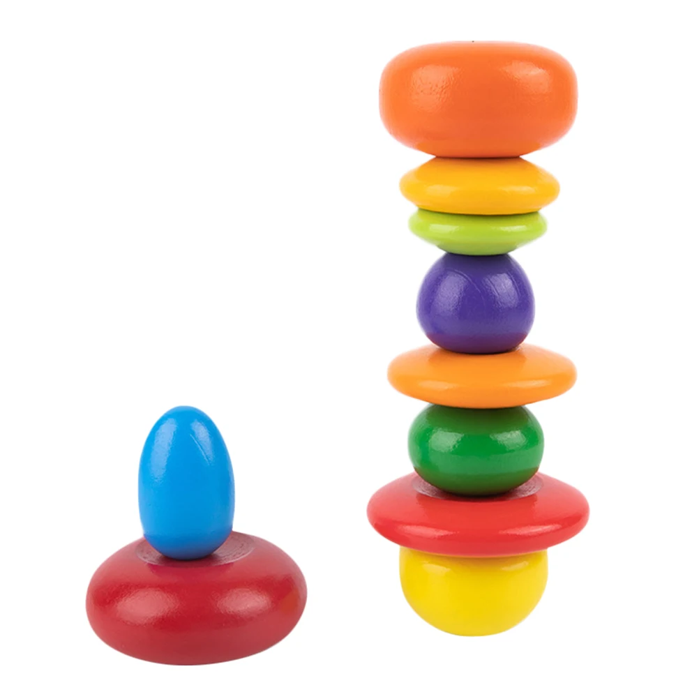 

Colorful Wooden Stacking Toys Simulation Stone Building Blocks Safe Edges Develop Thinking Coordination Recognize Sizes Colors