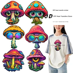 1960s vintage watercolor neon mushrooms dtf transfers ready to press iron on heat transfer patches for Children's clothing