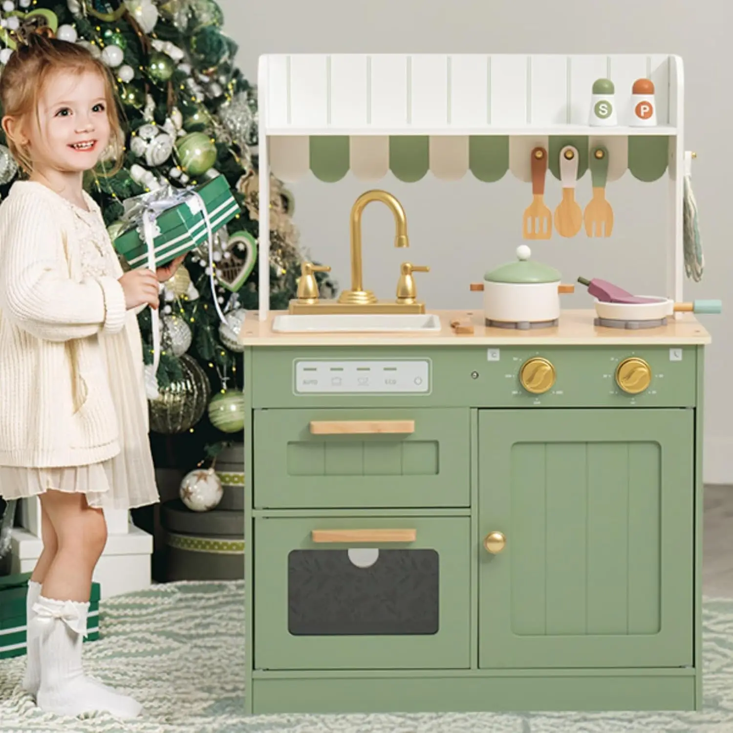 Robotime Robud Play Kitchen Conjunto de cozinha de madeira para brincar de fingir, brinquedo com corte de comida para crianças de 3 anos ou mais, meninas e meninos