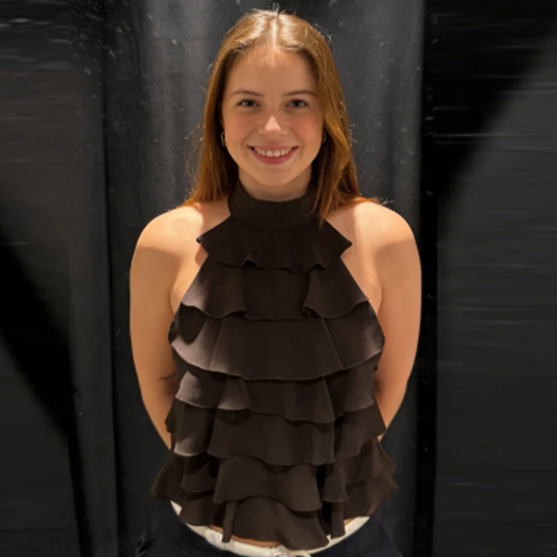 HXAO Layered Halter Top Women Summer 2026 Sexy Crop Brown Top Ruffled Sleeveless Backless Bandage Tank Top Chic Streetwear Vests