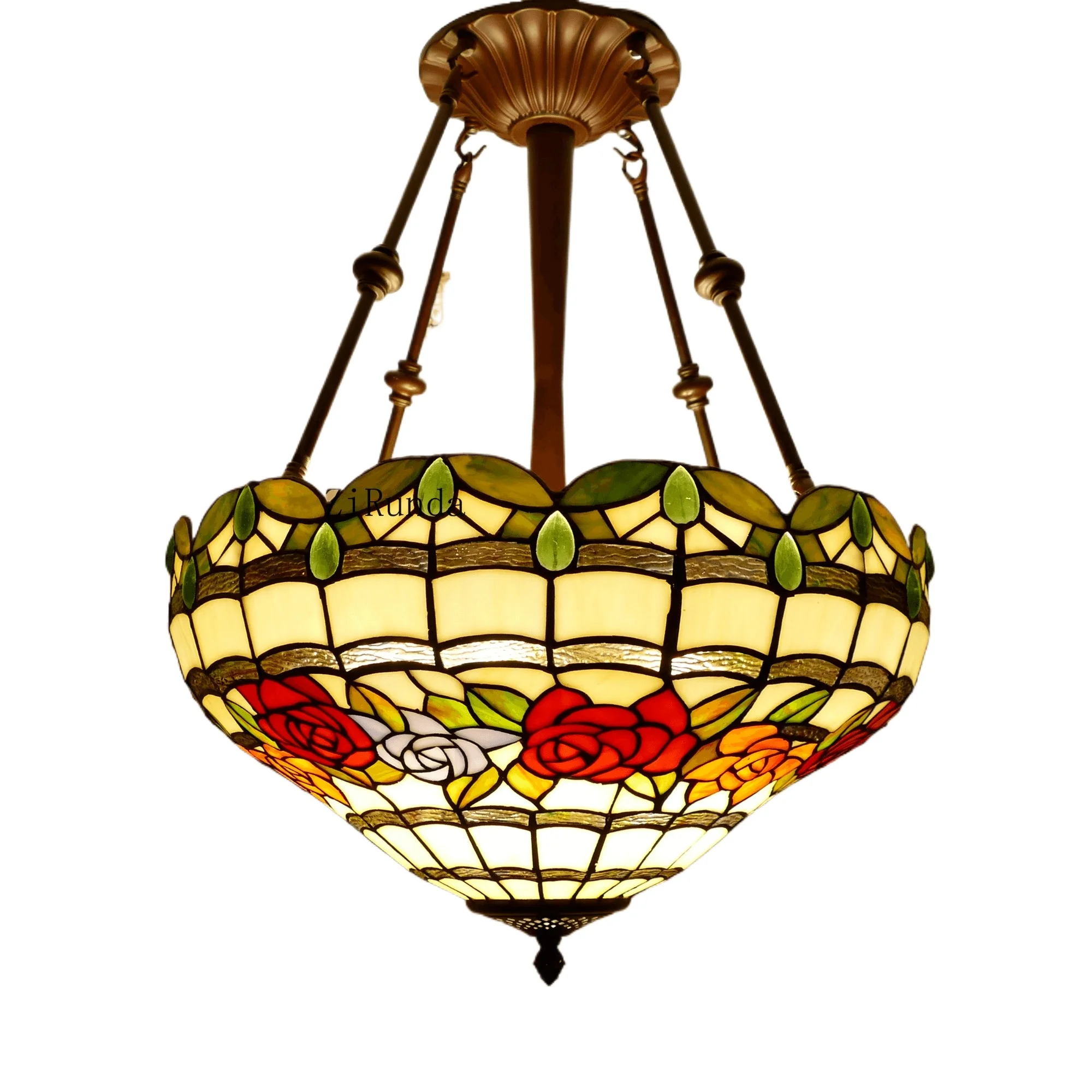 Stained glass 18-inch rose pattern glass chandelier, suitable for bedroom, living room, dining room, hotel lighting chandeliers