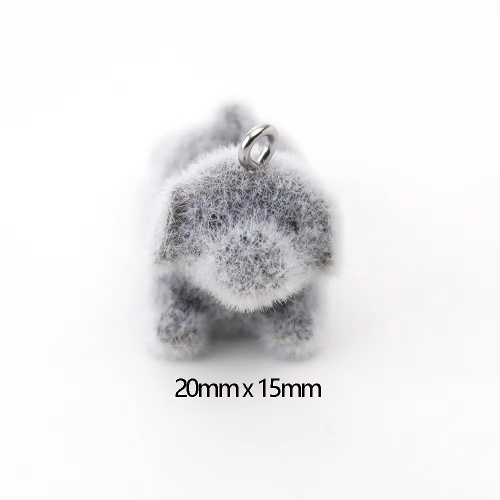20PCS 3D Resin Flocking Black Dog Pendant Plush Doll Charm for Necklace Earrings Jewelry Making DIY Crafts Accessories Wholesale