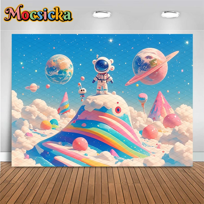 Mocsicka 생일 축하 배경 사진 다채로운 산 구름 파티 용품 장식 케이크 크러시 배경 Photocall