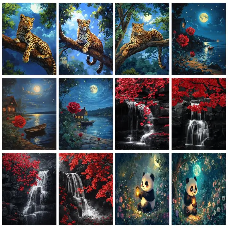 

PhotoCustom Diy Paint By Number Kits Пейзаж Нулевая основа Ручная роспись Раскраска по номерам на холсте Роза Цветок для взрослых Uniqu