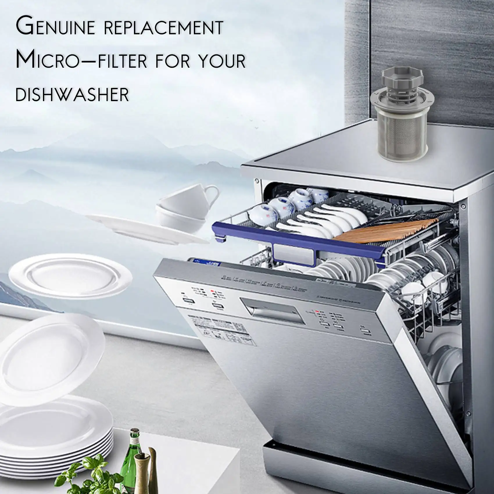 Set di filtri a rete per lavastoviglie in 2 parti grigio PP per lavastoviglie Bosch 427903 sostituzione serie 170740 per lavastoviglie