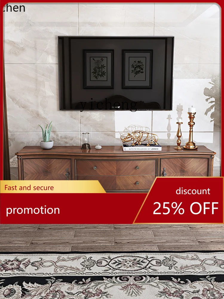 

YFY Solid Wood TV Cabinet Unit Wall Cabinet European Style TV Cabinet and Tea Table Combination
