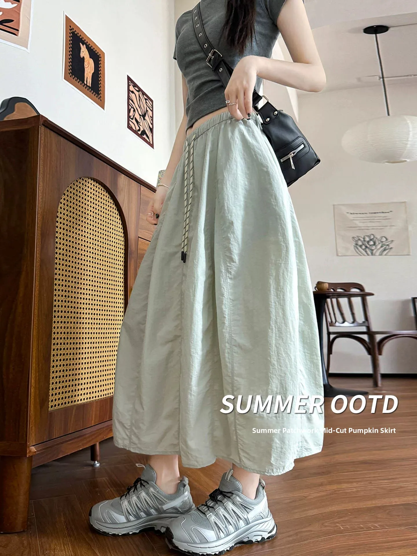 High Waist Loose A-Line Pumpkin Skirt Women's Summer 2026 New Style Casual Workwear Miniature Half Skirt with 