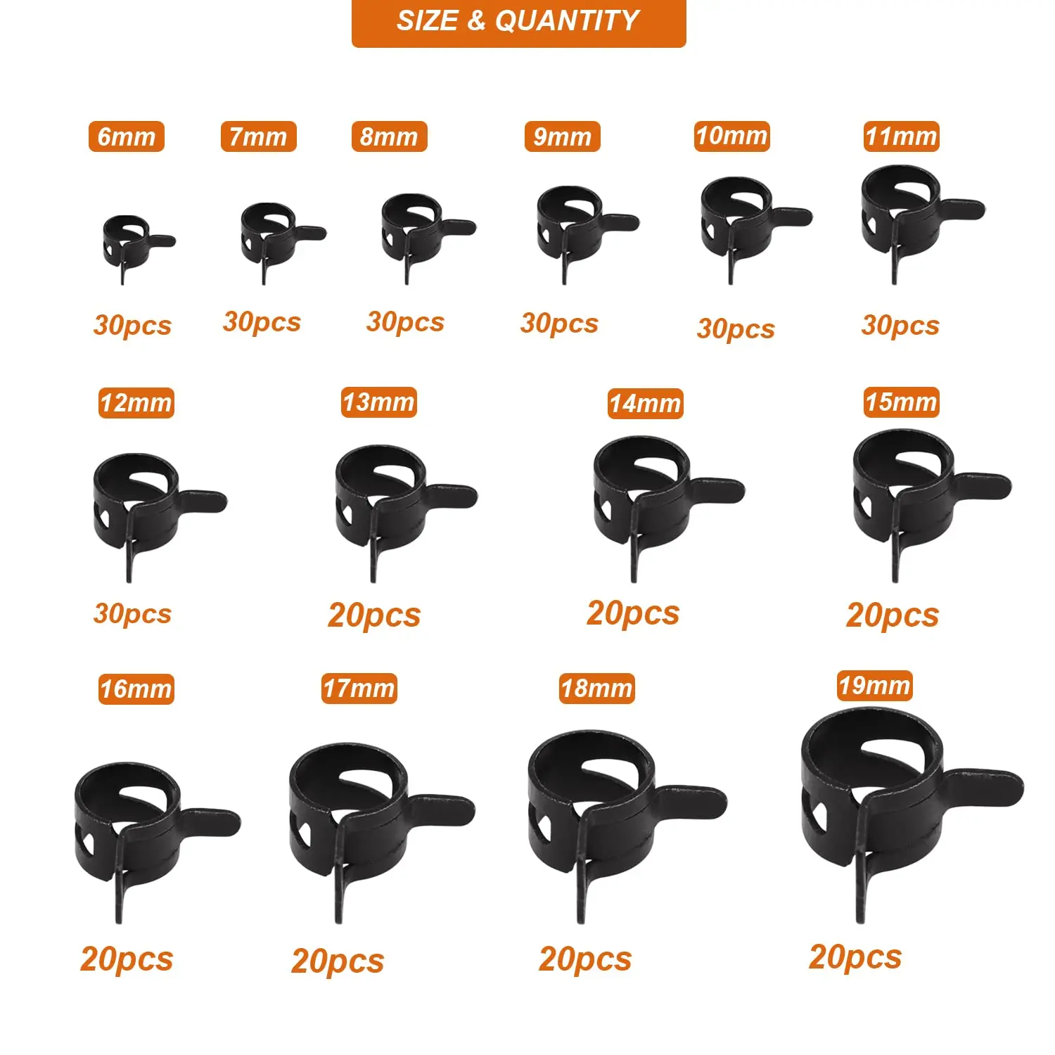 350Pc 6-19mm Spring Hose Clamp Band Fuel Hose Clamp Black Silicone Pipe Clamp High Pressure Air Clip Clamp Kit пружина