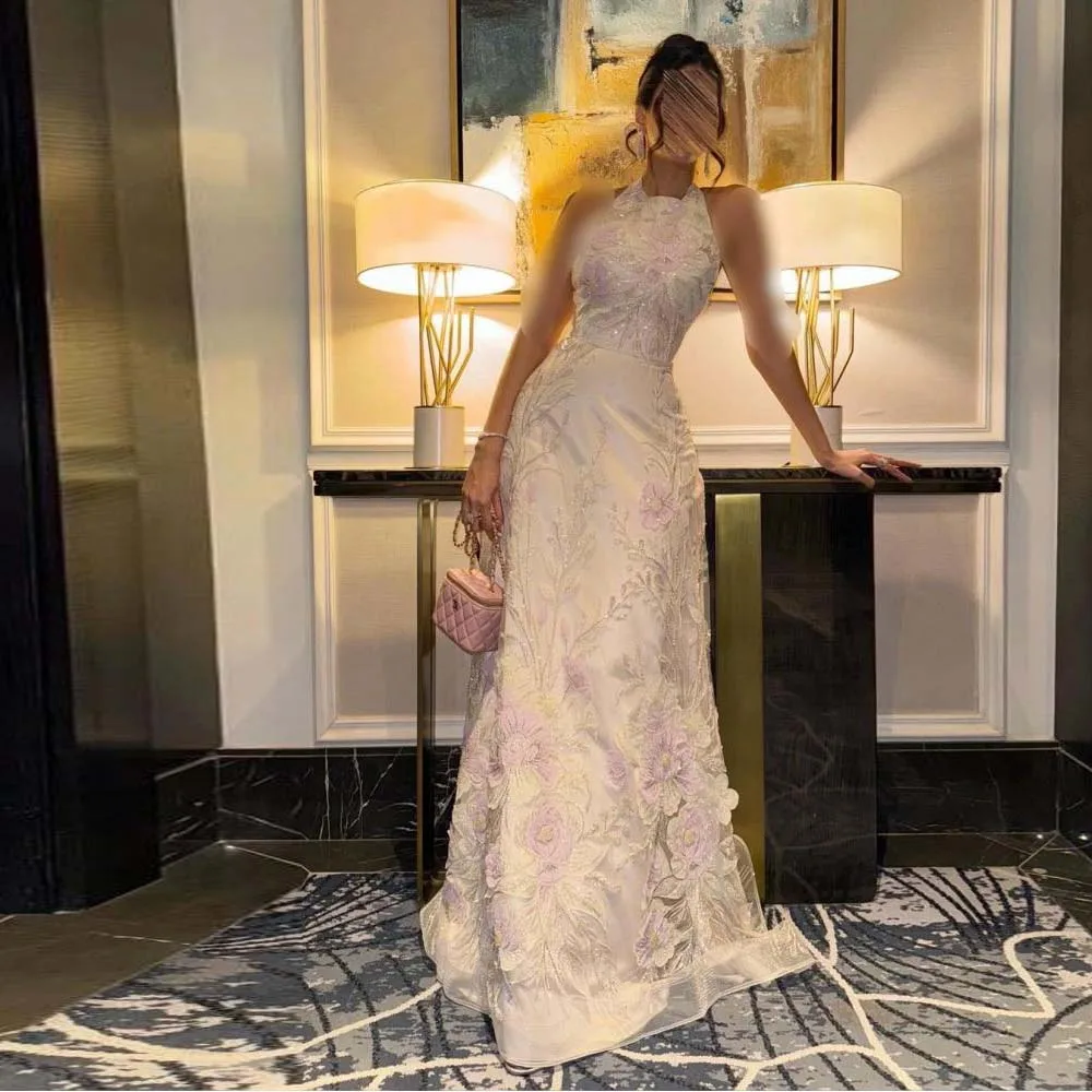 

Customized Embroidery Flower Halter Evening Dress Beaded Mermaid Prom Gown Sequin Embellished vestidos de fiesta elegantes 2026