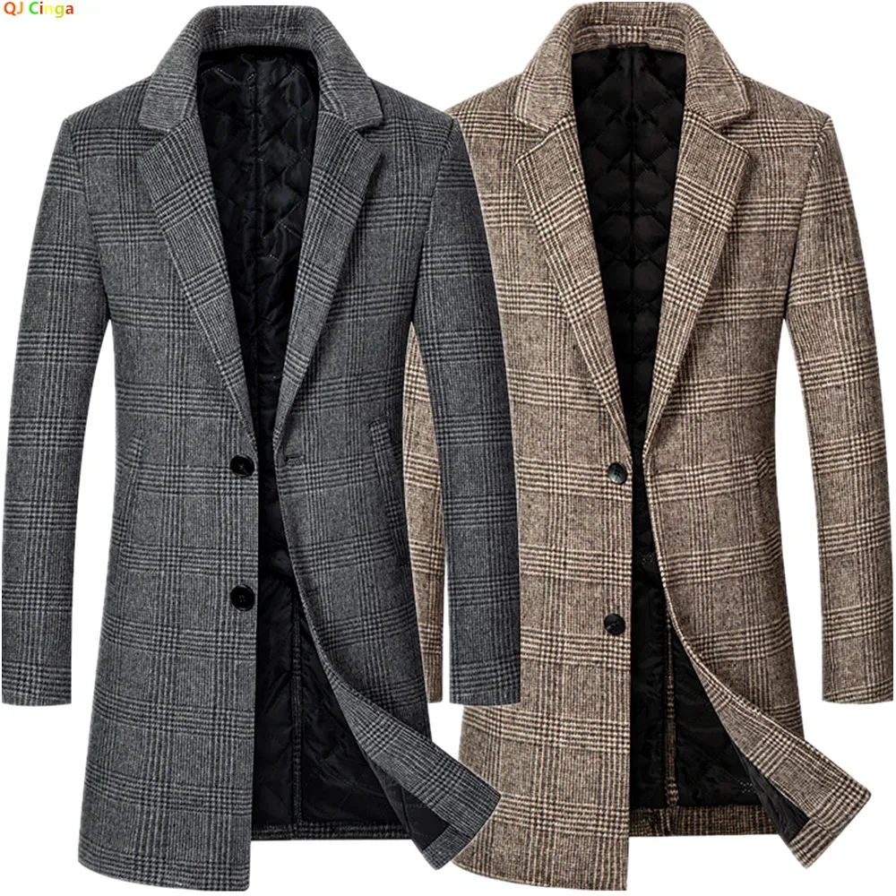 

High Quality Mens Dark Gray Wool Trench Coat Winter Warm Long Jacket Business Casual Party Asian Size M-4XL