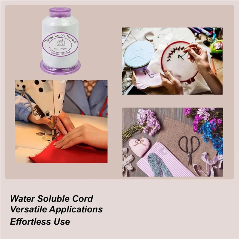 T98C-Water Soluble For Sewing Thread 1492.7Ft Thread For Sewing Machine Dissolvable Cord For Costume Making Fabric Art Crafts