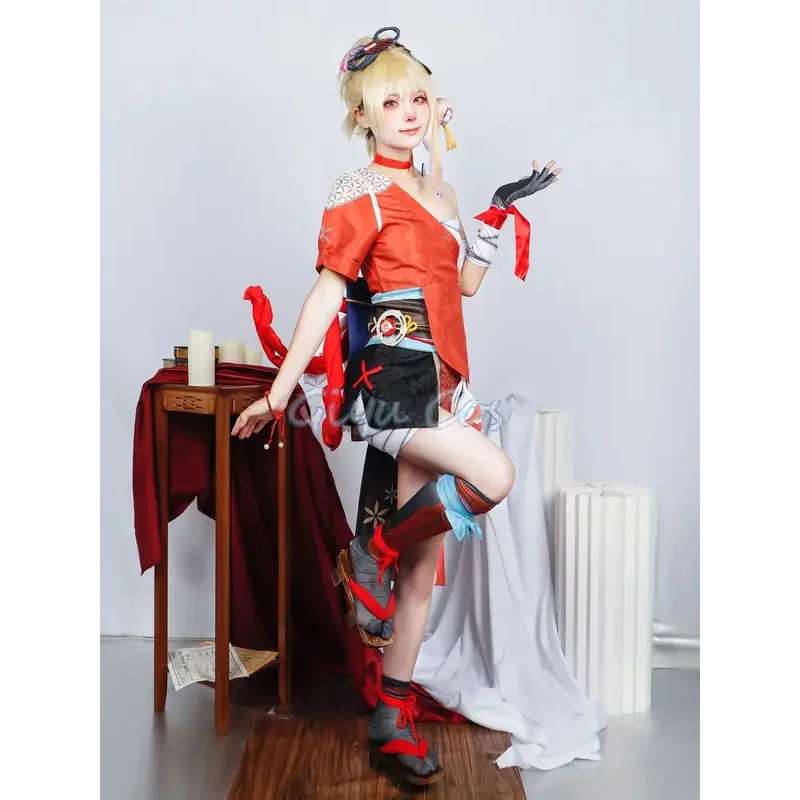 Genshin Impact Yoimiya Cosplay Costume Adult Carnival Uniform Wig Anime Halloween Party Costumes Masquerade Women Game