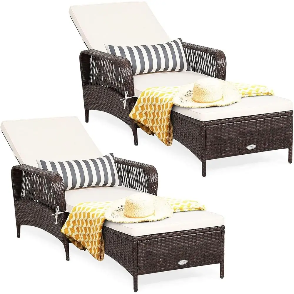 

2-Piece Outdoor Recliner Set with Adjustable Chaise Lounger and Waist Pillow