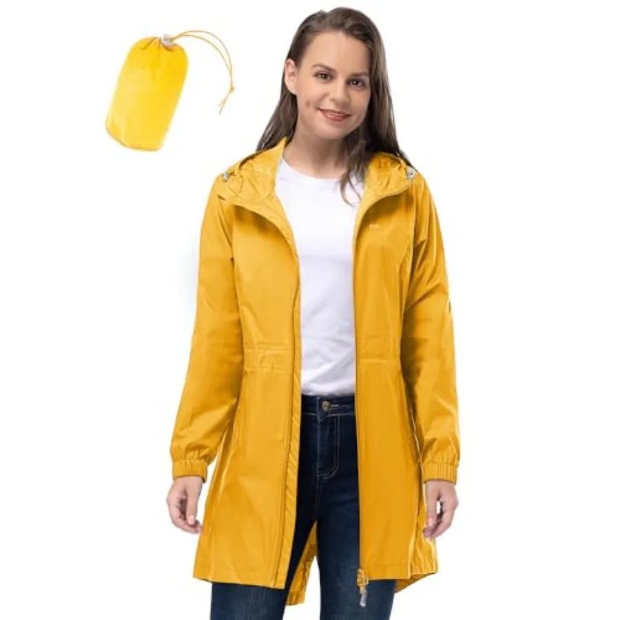 

33, 000Feet Women's Waterproof Long Rain Coats Packable Rain Jacket with Hood Trench Coats Windbreaker