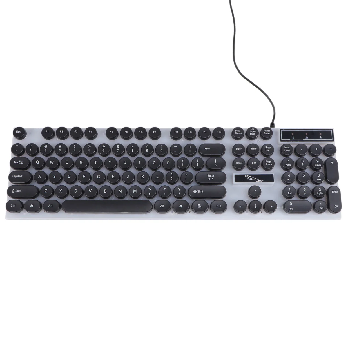 

Wired Glowing USB Keyboard Round Key Comfortable Design for Pc Laptop Mobile Devices Portable Travel Friendly Black