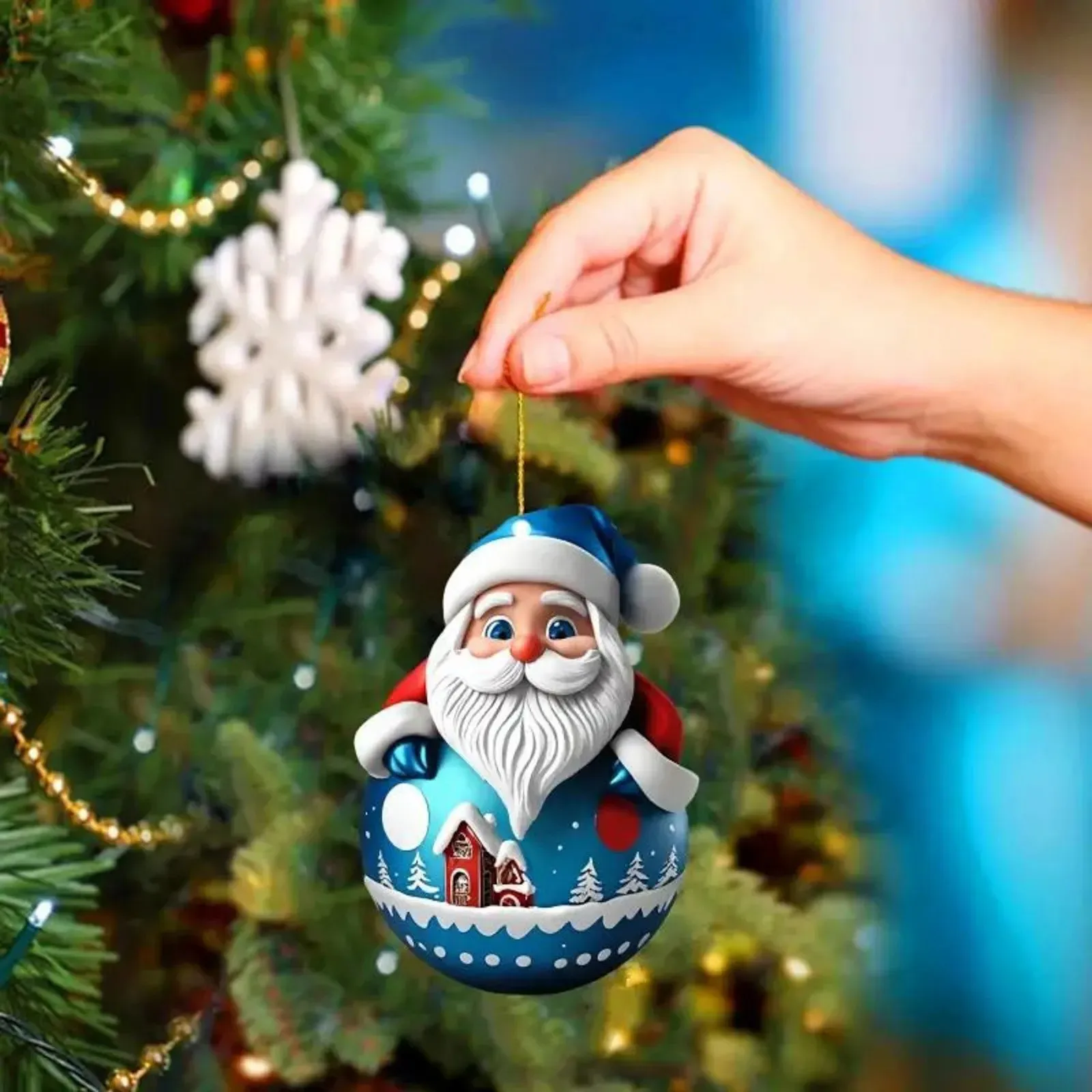 

1Pc Santa Claus Christmas Tree Indoor Party Decoration Pendant Holiday Decoration 2D Flat Acrylic Pendant Car Decoration Pendant