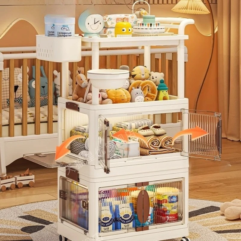 Multi-layer Baby Supplies Storage Cart Mobile Feeding Station for Nursery Multifunctional Storage Shelf Home Dust-proof Cabinet