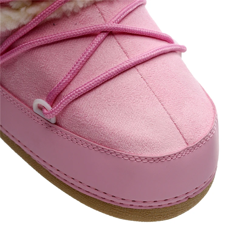 Pink Winter Boots Women Snow Boots Thick Sole Ski Boots Warm Mid-calf Space Boots Slip-resistant Cotton Shoes Free Ship