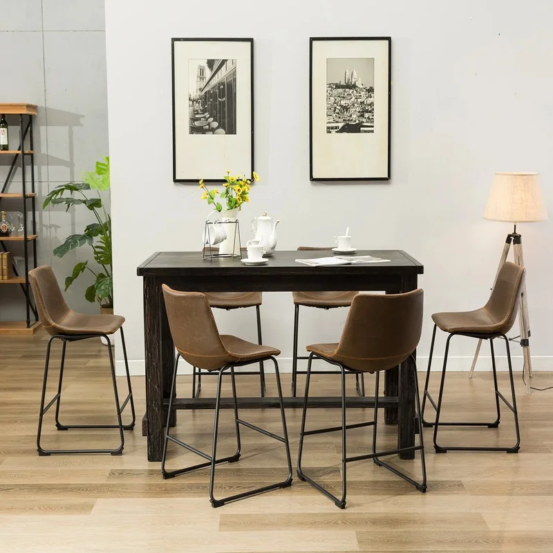 7 Piece Counter Height Dining Set in Vintage Brown Finish