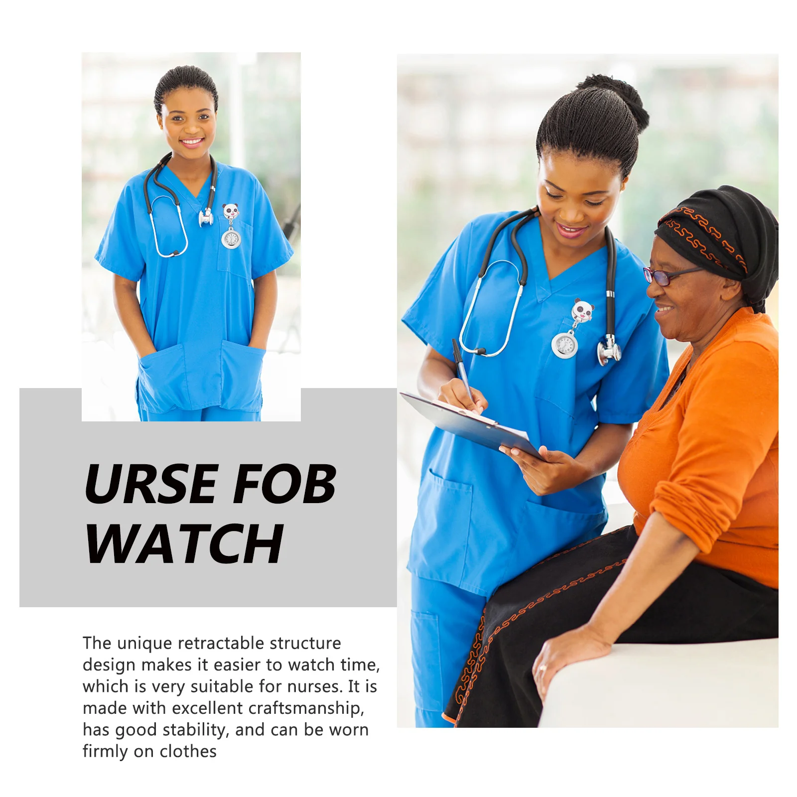 1 قطعة فوب الباندا التمريض ممرضة قابل للسحب ممرضة ساعة للأزياء الممرضات مشاهدة النساء الموظفين الطبيين ساعة #1
