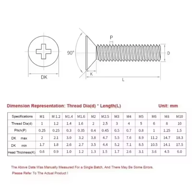 Countersunk Flat Head Screw White PTFE Phillips Cross Recessed Machine Bolt High Temperature Resistant Teflon Countersunk