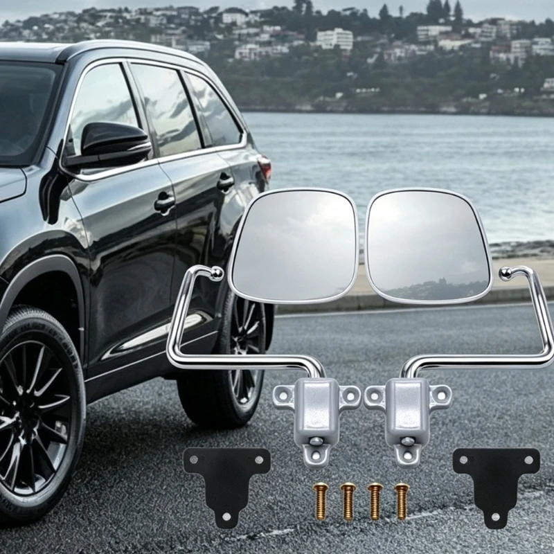 A2UC Rounded Rectangular Vehicle Mirrors with Mounted Arms and Bases, Left and Right Parts for BJ40 BJ42 HJ47 FJ40 FJ55 Exterior