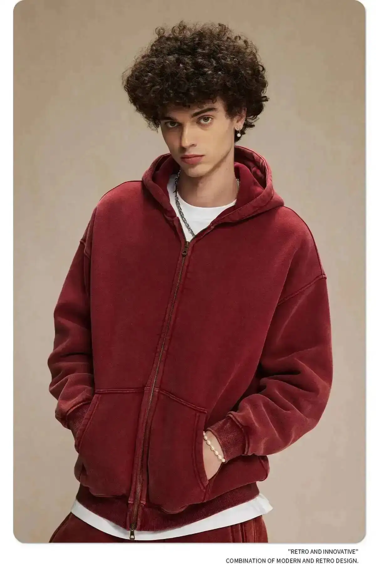 IEFB Men's Wear Wax Printing Vintage Male Hoodies Oversized Loose Zipper Water Washed Plush Sweatshirt Trendy New 9C9349 22 Sf3e596120eb7463e96298510d7b44d5eI