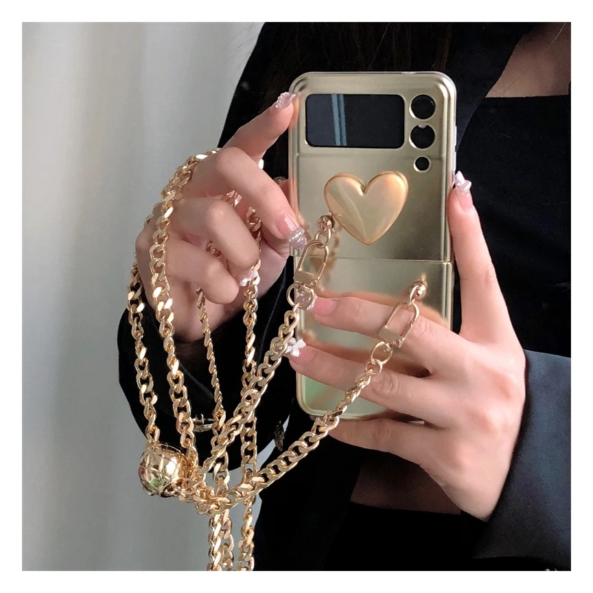 เคสโทรศัพท์แฟชั่น DIY ลายหัวใจเคลือบโลหะน่ารักสำหรับ Samsung Galaxy Z flip 5เคสสำหรับ Galaxy Z flip 3 Flip4