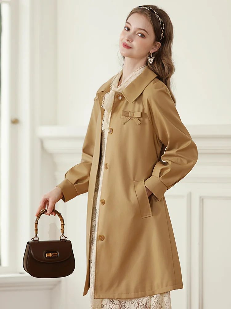 I BELIEVE YOU 2023 Women Trench Coats Autumn New Khaki England Style Retro Mid-length Turn-down Collar Solid Jackets 2233185323